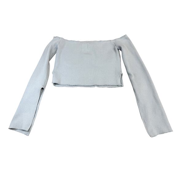 Orseund Iris Bustier Off Shoulder Ribbed Knit Sweater Top Blue M Cotton Blend - Picture 8 of 12